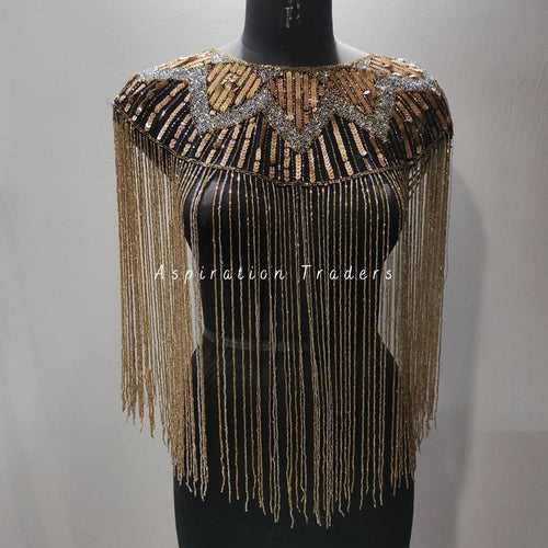 Gold with silver beaded Ponchos cape with stonework  - BDP008