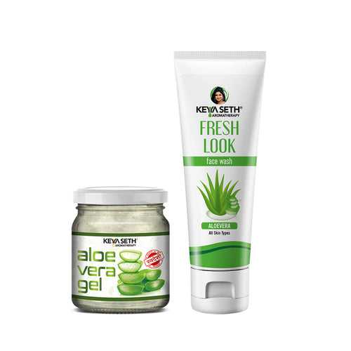 Aloe Vera Essential Skin Care Routine Kit for All Skin Types for Men & Women I Facewash + Gel Moisturizer, Soothes & Repairs Skin I Pure Aloe Vera Gel.