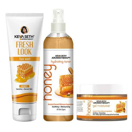 Honey Essential Skin Care Routine Kit for Dry Skin for Men & Women I Facewash + Gel Moisturizer + Toner I Deep Conditioning with Pure Honey
