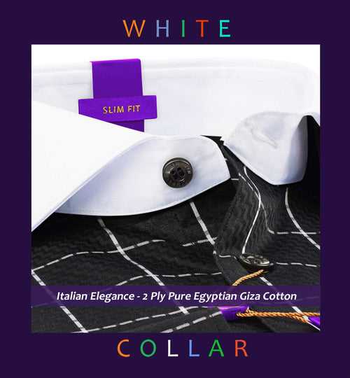 Reggio- White & Black Check- White Collar- 2 Ply Egyptian Giza Cotton-Delivery from 17th May