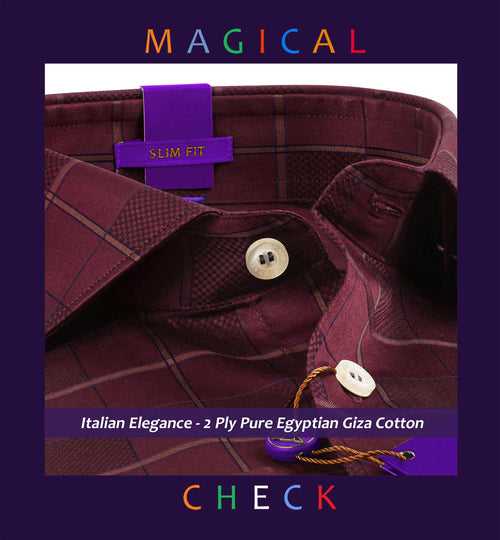 Vagator- Burgundy & Olive Magical Check- 2 Ply Egyptian Giza Cotton-Delivery from 17th May