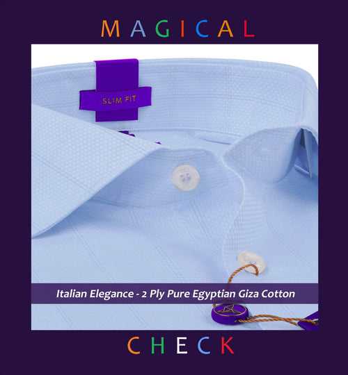 Coventory- Azure Blue Magical Check- 2 Ply Pure Egyptian Giza Cotton-Delivery from 17th May