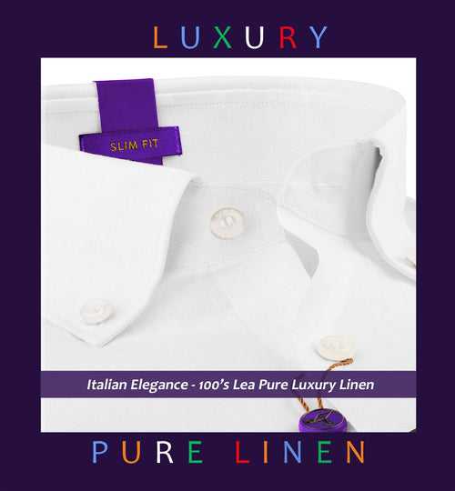 Milano- Pristine Pure White Linen- Button Down- 100's Lea Pure Luxury Linen-Delivery from 17th May