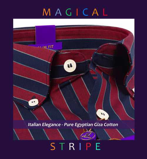 Belgrade- Burgundy & Navy Stripe- Button Down- Pure Egyptian Giza Cotton-Delivery from 15th May