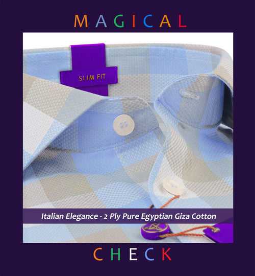 Charlotte- Beige & Cerulean Blue Check- 2 Ply Pure Egyptian Giza Cotton-Delivery from 15th May