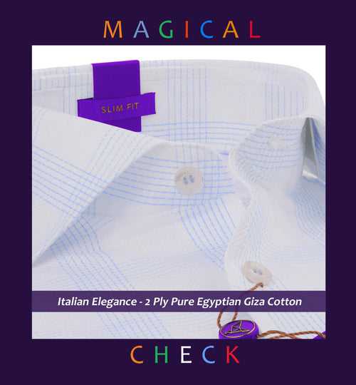 Lucerne- Cerulean Blue & White Check- 2 Ply Pure Egyptian Giza Cotton- Delivery from 15th May