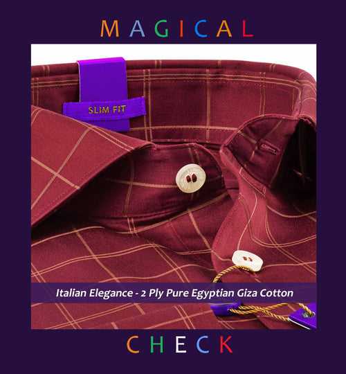 Vianden- Burgundy & Beige Magical Check- 2 Ply Egyptian Giza Cotton-Delivery from 17th May
