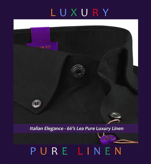 Frontera- Ebony Black Solid Linen- Button Down- 66's Lea Pure Luxury Linen-Delivery from 17th May