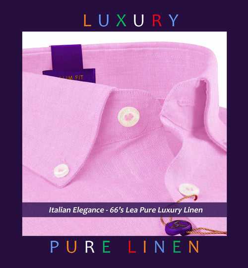 Macedonia- Flamingo Pink Solid Linen- Button Down- 66's Lea Pure Luxury Linen-Delivery from 15th May