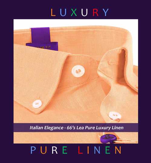 Ankara- Melon Orange Linen- Button Down- 66's Lea Pure Luxury Linen-Delivery from 17th May