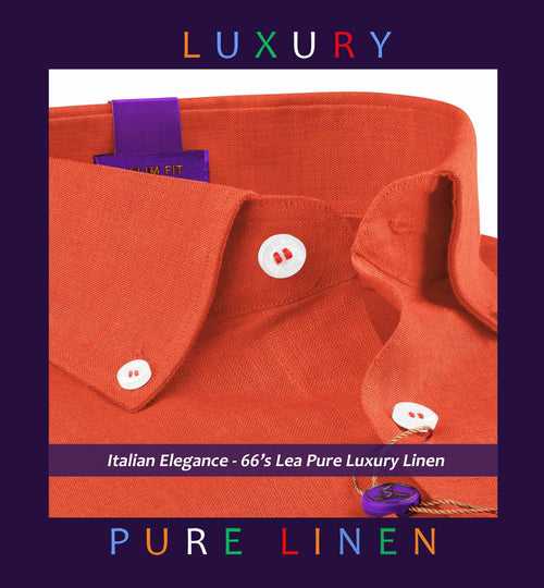 Yantai- Orange Solid Linen- Button Down- 66's Lea Pure Luxury Linen-Delivery from 17th May