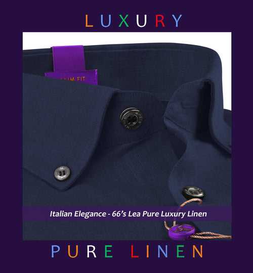 Muraco- Prussian Blue Solid Linen- Button Down- 66's Lea Pure Luxury Linen-Delivery from 17th May