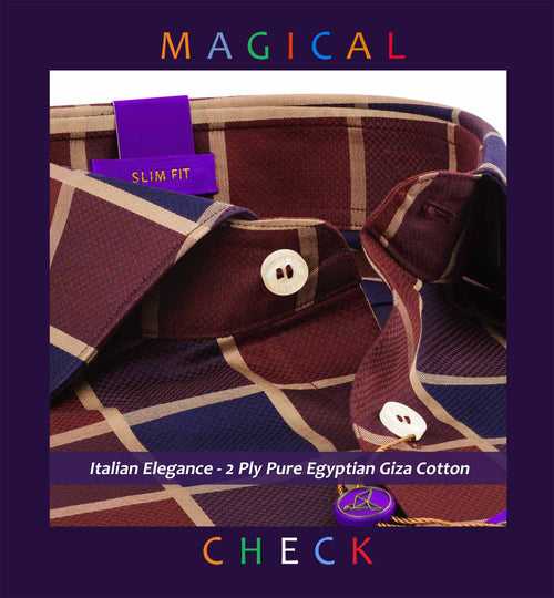 Orlando- Burgundy & Navy Magical Check- 2 Ply Pure Egyptian Giza Cotton-Delivery from 17th May