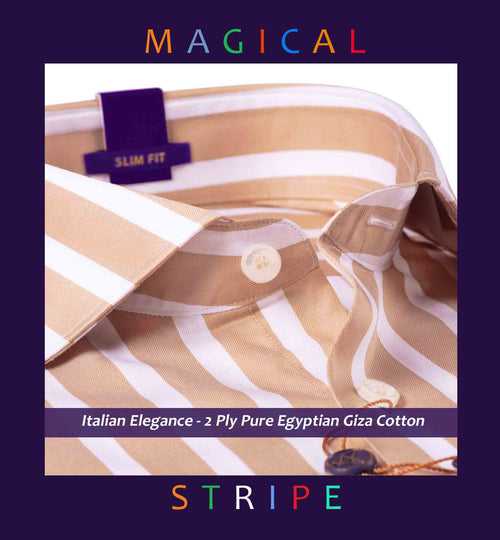 Vaughan- British Tan & White Stripe- 2 Ply Egyptian Giza Cotton