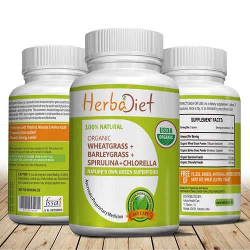 Organic Super Greens with Spirulina, Chlorella, Wheatgrass Barley Grass Capsules