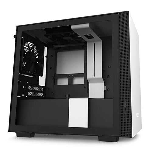 Nzxt H210 Tempered Glass Mini-ITX Computer Cabinet/Gaming Case, Front USB Type-C Port with 2x120mm Fans - White, Black