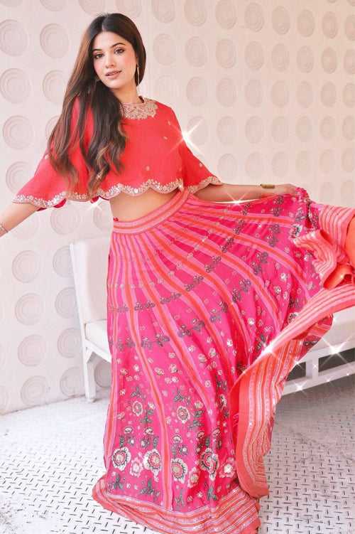 GULMOHAR TARANA RED LEHENGA SET