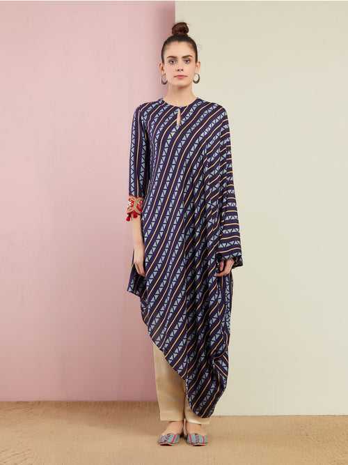 Navy Tribal Stripes Asymmetrical Tunic