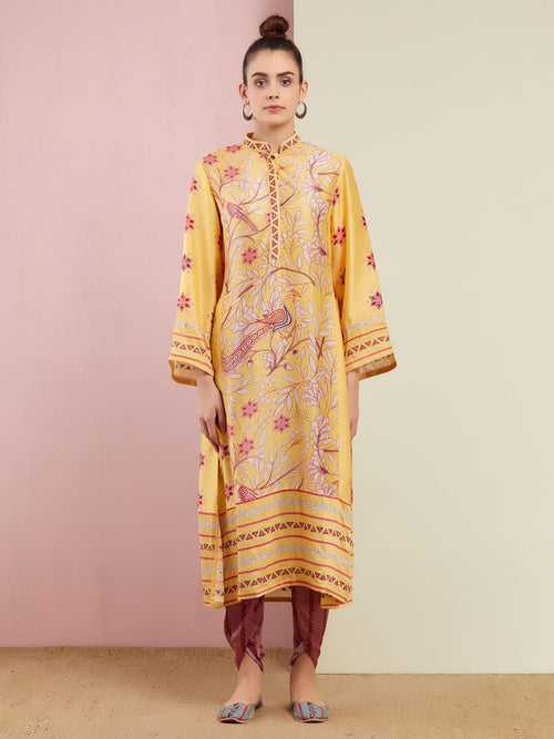 Morbagh Yellow Embroidered Straight Kurta with Pants