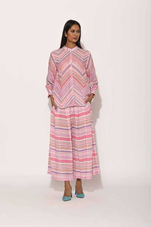 Dots Pink Chevron Shirt and Pleated Pants Set