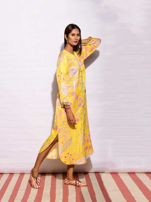 In Bloom Jaal Yellow Shirt Dress