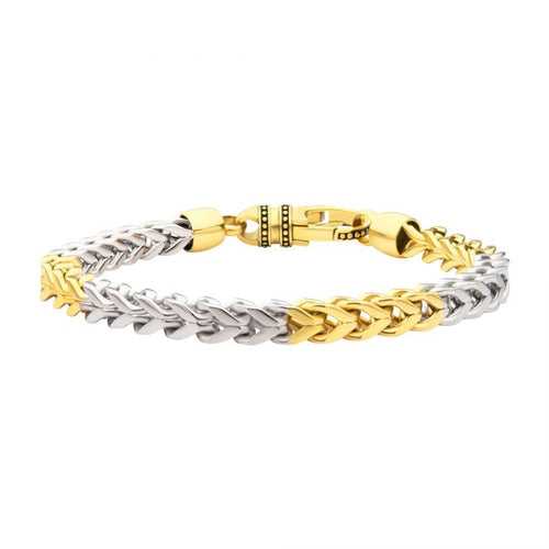 18K Gold Plated Stainless Steel 5.75mm Franco Chain Two-tone Bracelet with Ornate Clasp