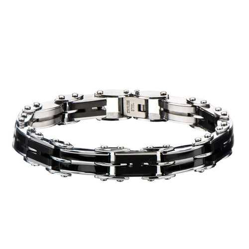 Black and Silver Tone Stainless Steel Reversible H-Link Bracelet