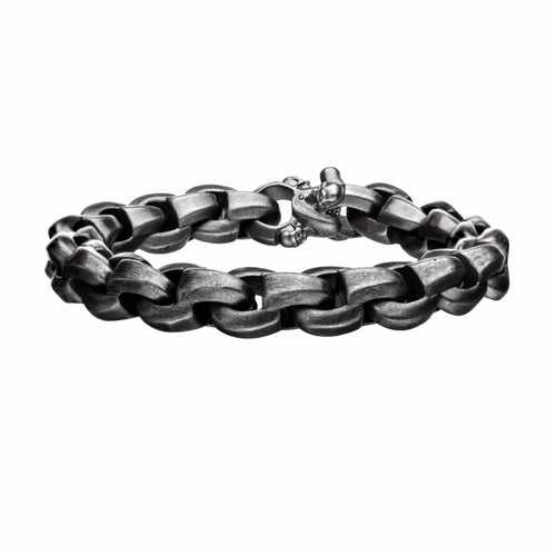 Black Gunmetal Silver Tone Stainless Steel Antique Finish with Skull Clasp Chain Bracelet