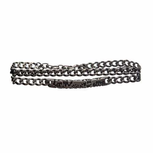 Black Gunmetal Silver Tone Stainless Steel Terra Pattern Double Wrap Bracelet