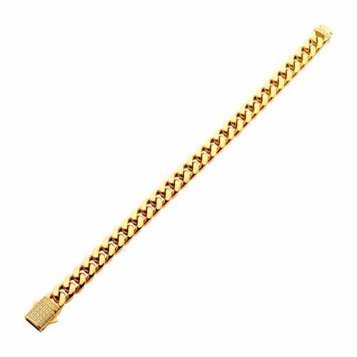 Lab Grown Diamond 18K Gold Plated Stainless Steel 10mm Miami Cuban Chain Bracelet with Double Tab Box Clasp