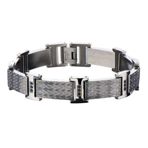 Silver Stainless Steel with Black CZ Argyle Link Bracelet