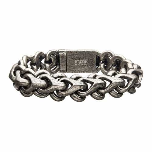 Silver Tone Stainless Steel Antique Finish Colossi Collection Armor Link Bracelet