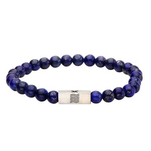 Silver Tone Stainless Steel Blue Lapis Gemstone Bracelet