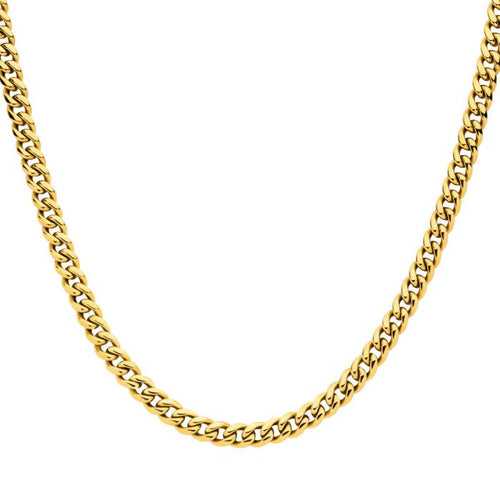 18K Gold Plated Stainless Steel Miami Cuban Chain with CZ Double Tab Box Clasp