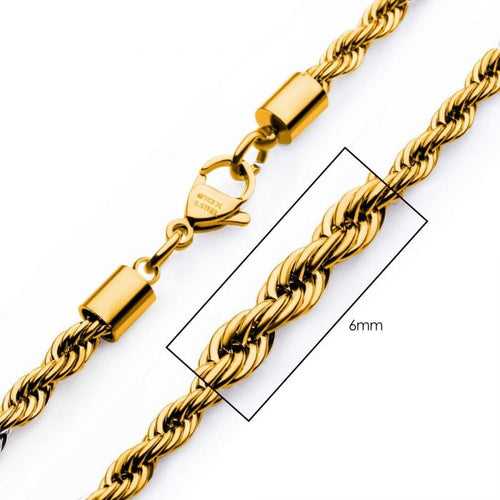 Golden Tone Stainless Steel 6mm Rope Chain