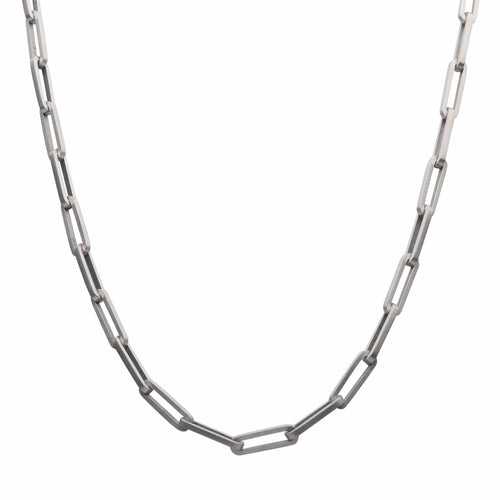 Silver Tone Stainless Steel Matte Finish 6mm Paperclip Link Chain