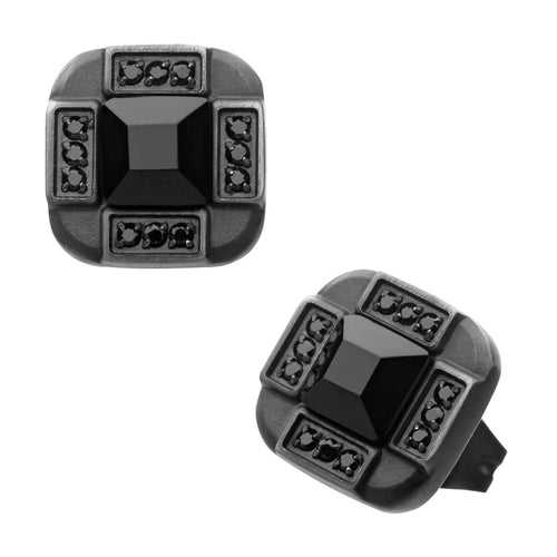 Antique Bronze Plated Stainless Steel Black CZ Square Stud Earrings