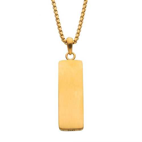 18K Gold Plated Stainless Steel Engravable Drop Pendant with Round Box Chain