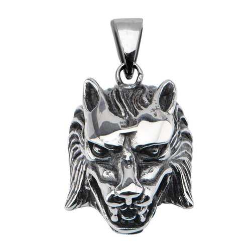 Antiqued Silver Tone Stainless Steel Fierce Wolf Head Pendant