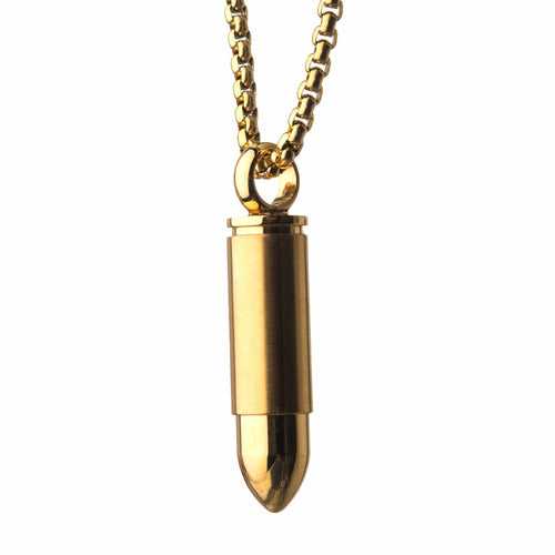 Golden Tone Stainless Steel Memorial Bullet Pendant with Chain