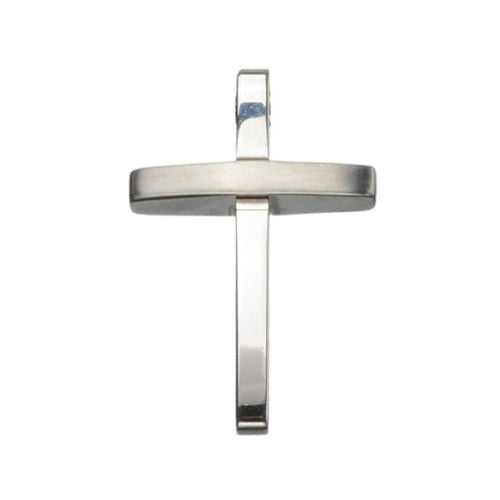 Silver Tone Stainless Steel Raised Polish Finished Cross Pendant