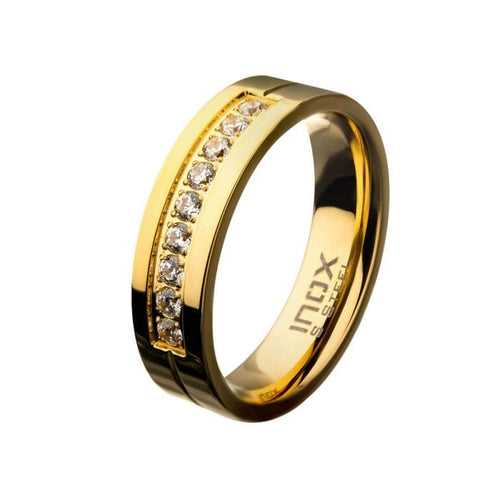 18K Gold Plated Stainless Steel with Channel Set CZ Band Ring