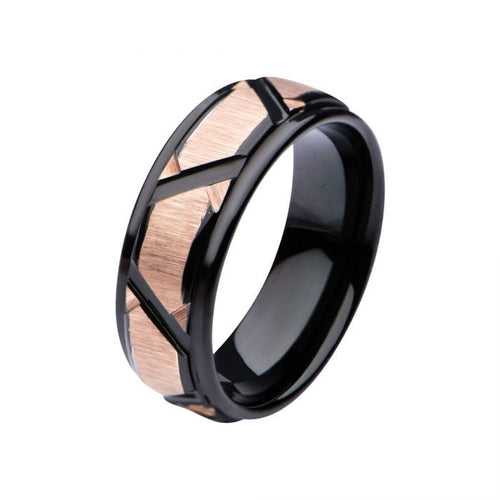 Black and Rose Tone Patterned Design Polished Ring
