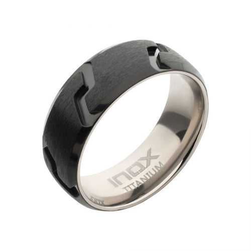 Black Titanium Tread Pattern Band Ring