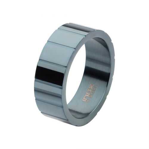 Blue Stainless Steel Ridged Compact Ring