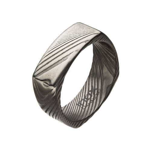 Damascus Steel Silver Tone 8mm Square Ring