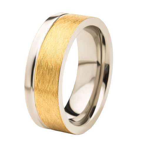 Golden and Silver Tone Stainless Steel Brushed Finish Band Ring