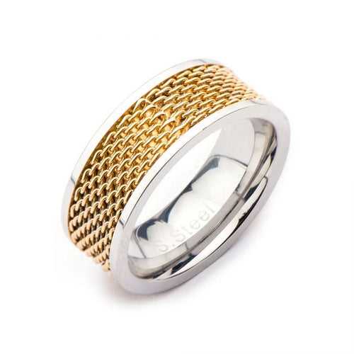 Golden and Silver Tone Stainless Steel Two Tone Mesh Ring