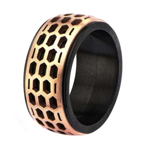 Rose Tone and Black Stainless Steel Car Grille Polished Band Ring