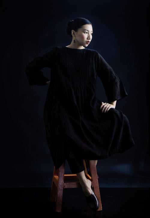 Hermione Pin-tuck Dress Black